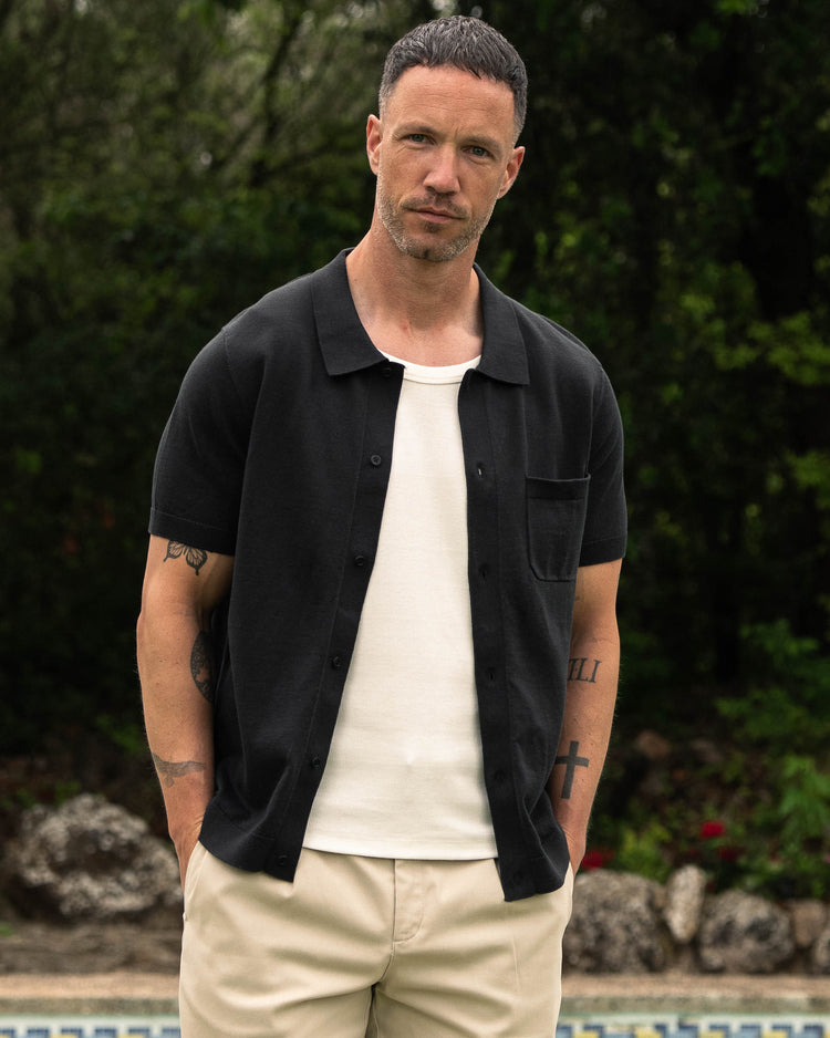 Flat Knit Short Sleeve Shirt (black)