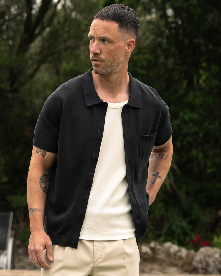 Flat Knit Short Sleeve Shirt (black)