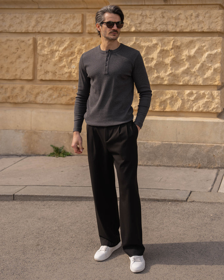 Buckle Suit Pants Loose Fit (Black)