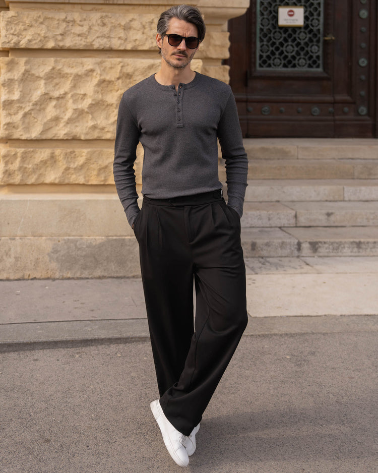 Buckle Suit Pants Loose Fit (Black)