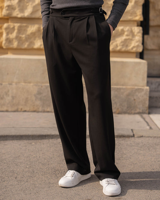 Buckle Suit Trousers Loose Fit (Black)