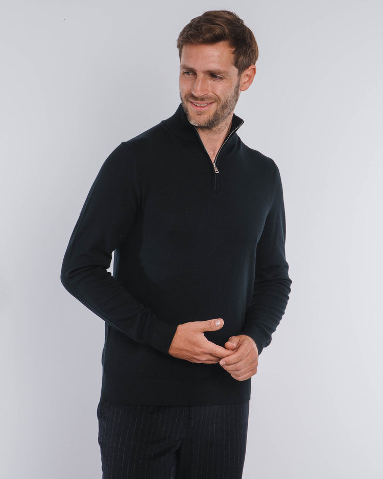 Merino Half-Zip (Black)