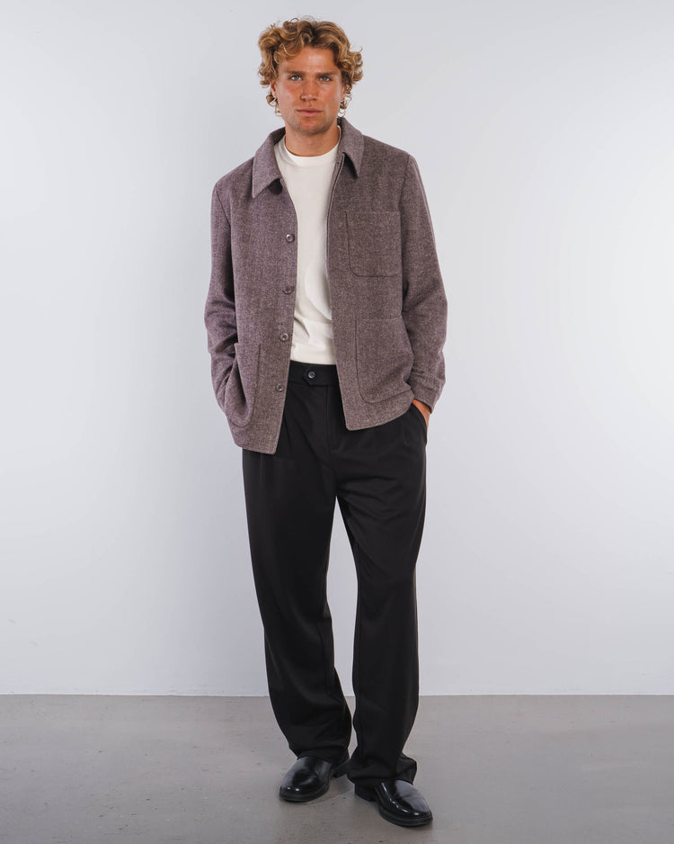 Field Wool Overshirt (Brown Herringbone)