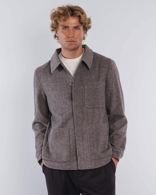 Field Wool Overshirt (Brown Herringbone)