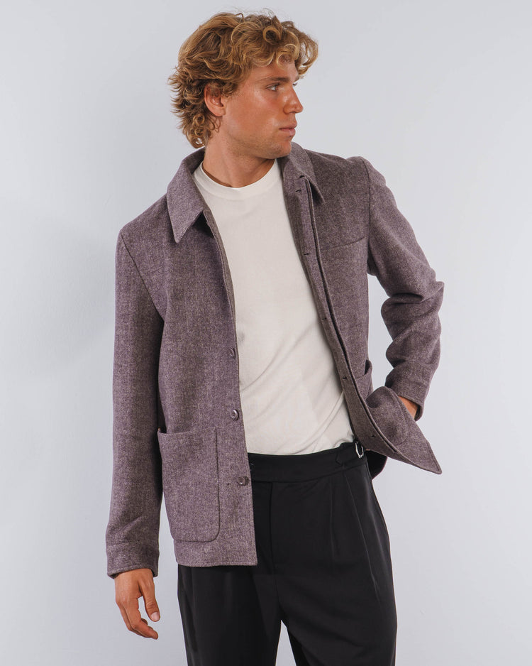 Field Wool Overshirt (Brown Herringbone)