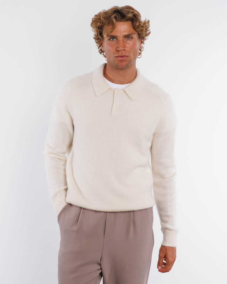 Mohair Knit Polo (Greige)