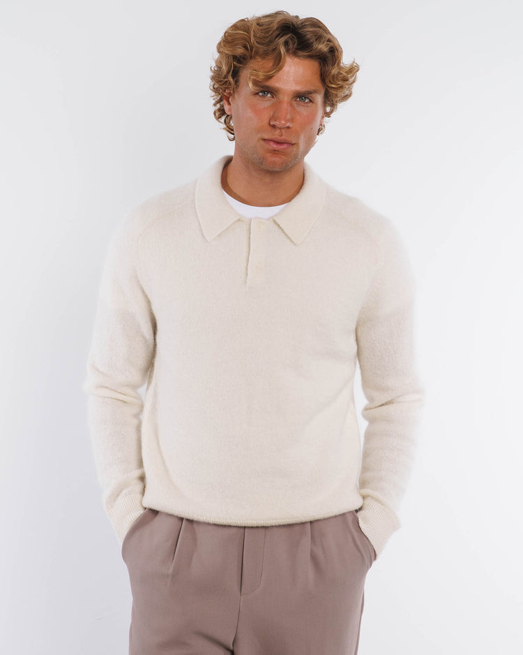 Mohair Knit Polo (Greige)