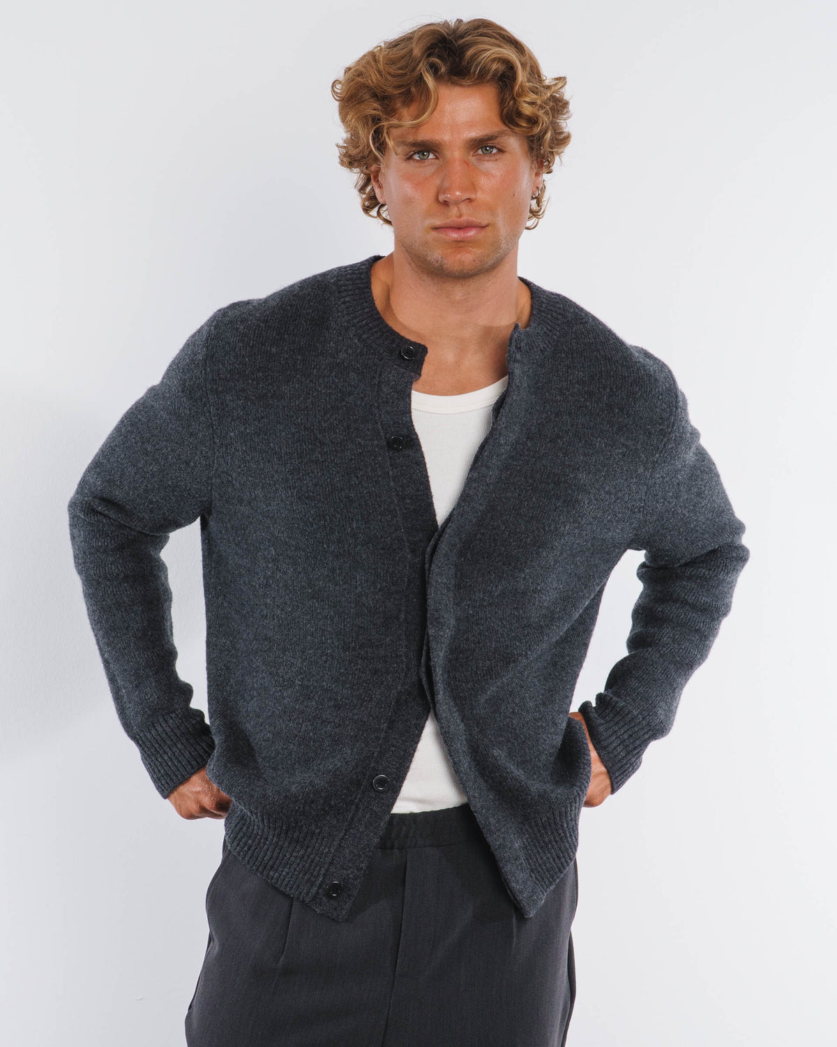 Wool Button Down Knit Cardigan