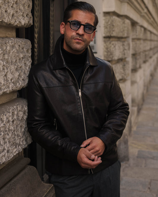 Leather Harrington Jacket (Black)