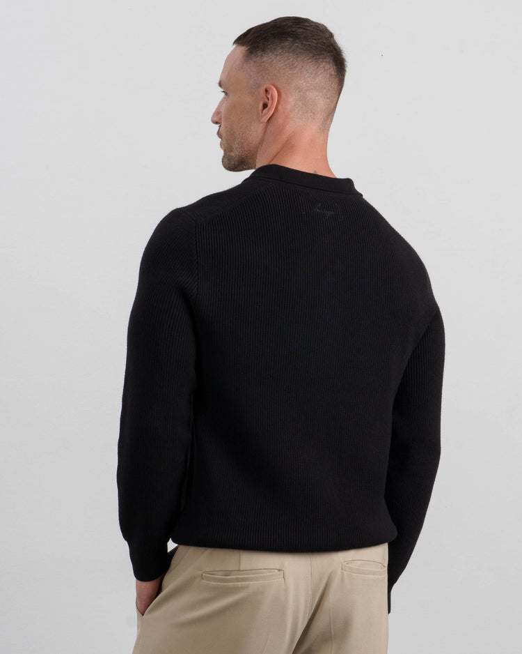 Ribbed Knit Polo (Black)