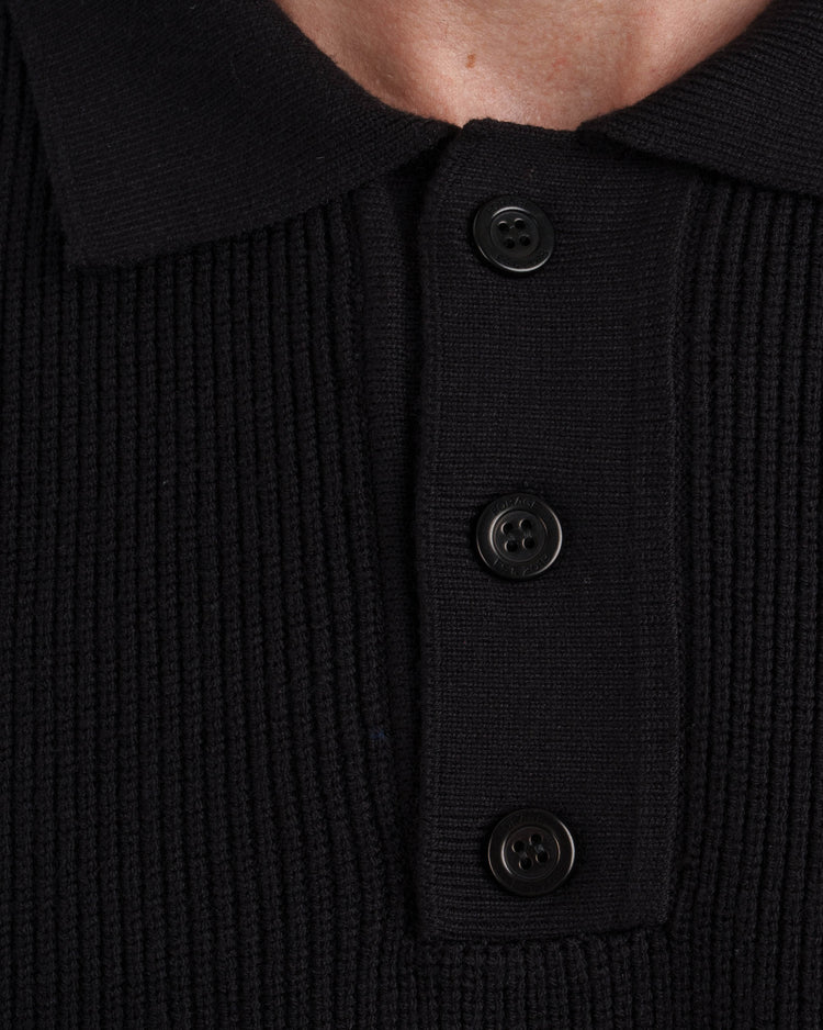 Ribbed Knit Polo (Black)