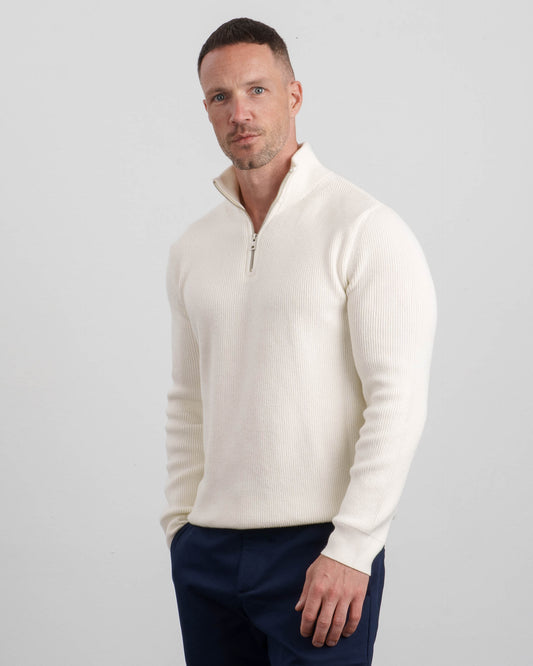 Ribbed Knit Troyer (Off-White)