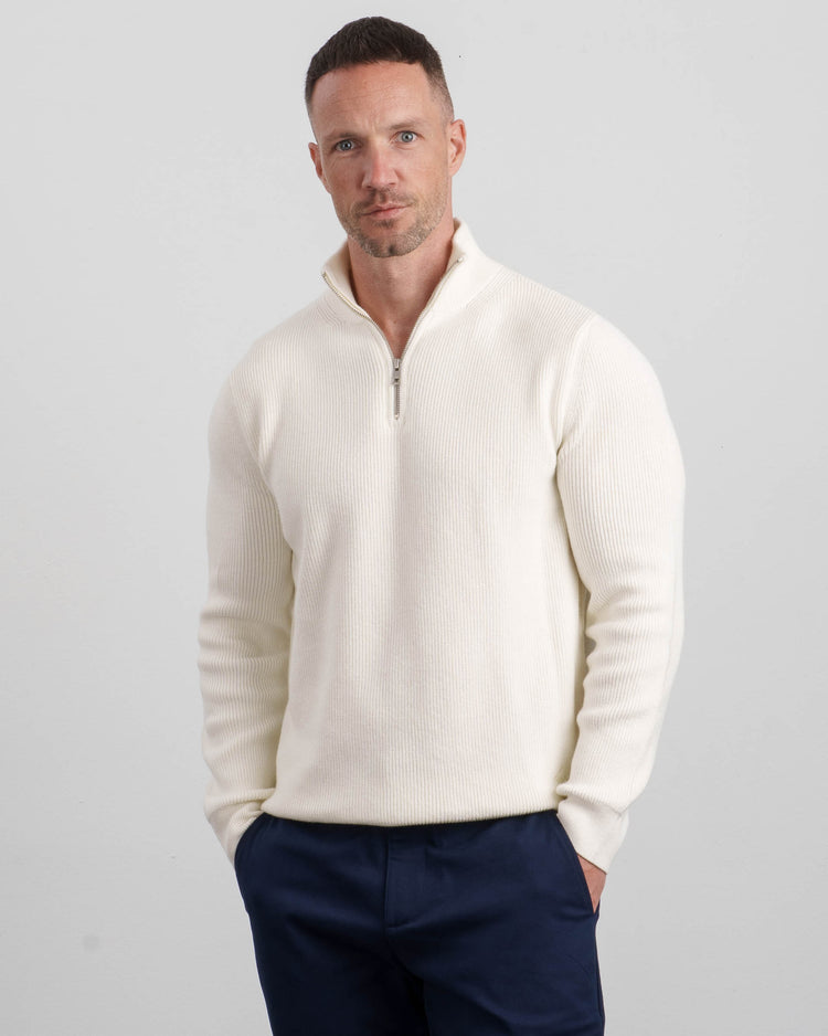 Ribbed Knit Troyer (Off-White)