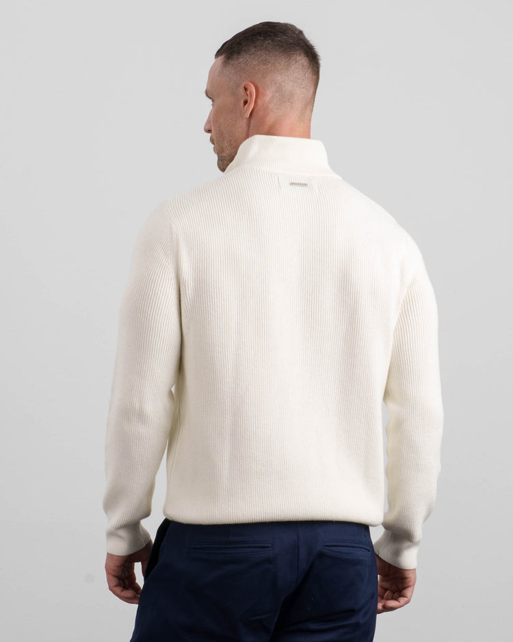 Ribbed Knit Troyer (Off-White)