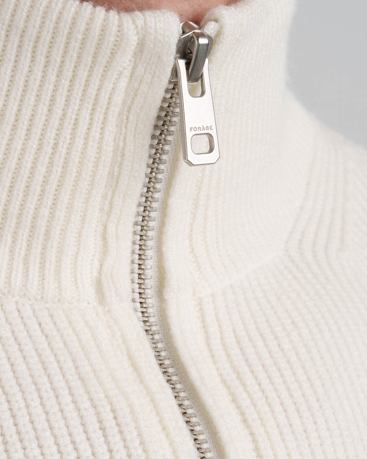 Ribbed Knit Troyer (Off-White)