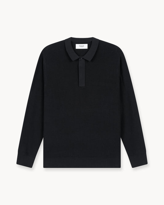 Concealed Placket Knit Polo (Black)