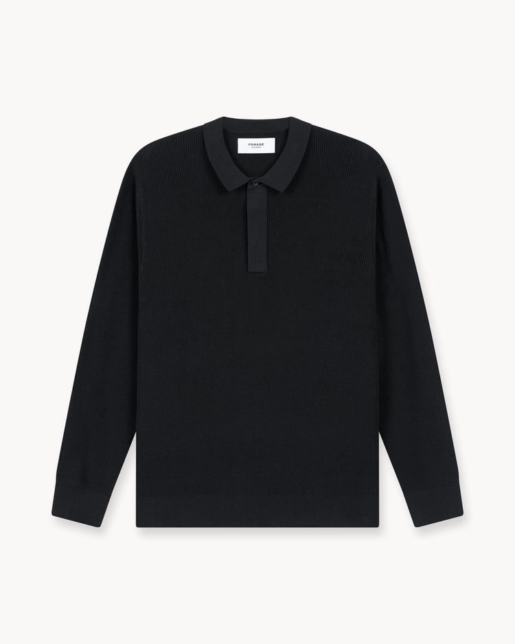 Concealed Placket Knit Polo (Black)