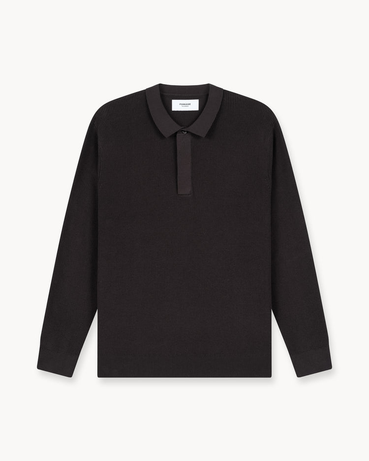Concealed Placket Knit Polo (Dark Brown)