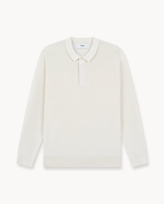Concealed Placket Knit Polo (Off-White)