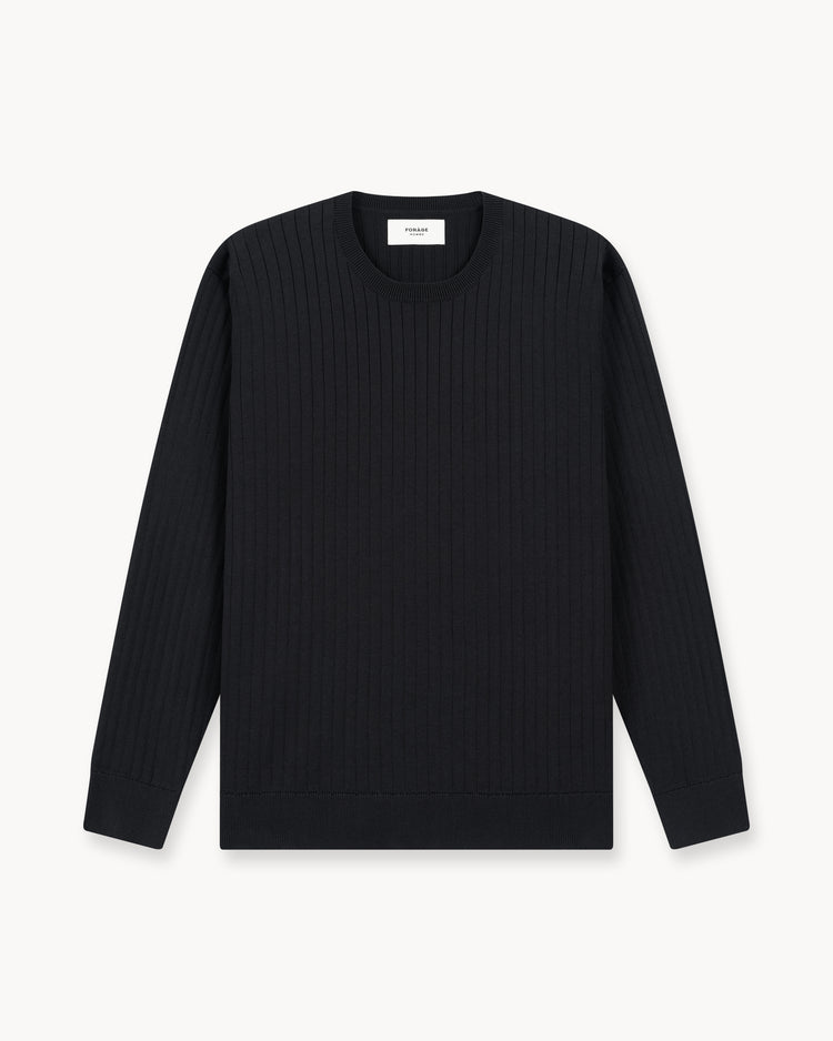 Wide Rib Knit Crewneck (Black)