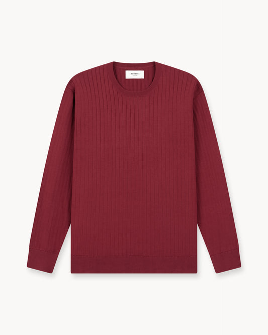 Wide Rib Knit Crewneck (Dark Red)