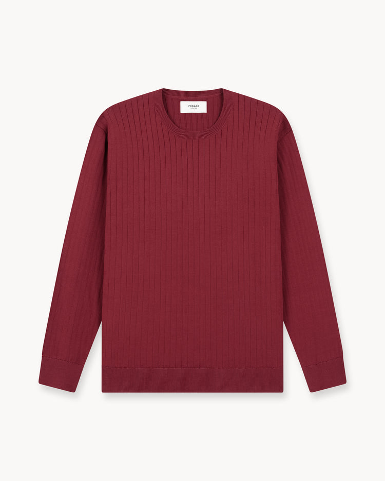 Wide Rib Knit Crewneck (Dark Red)