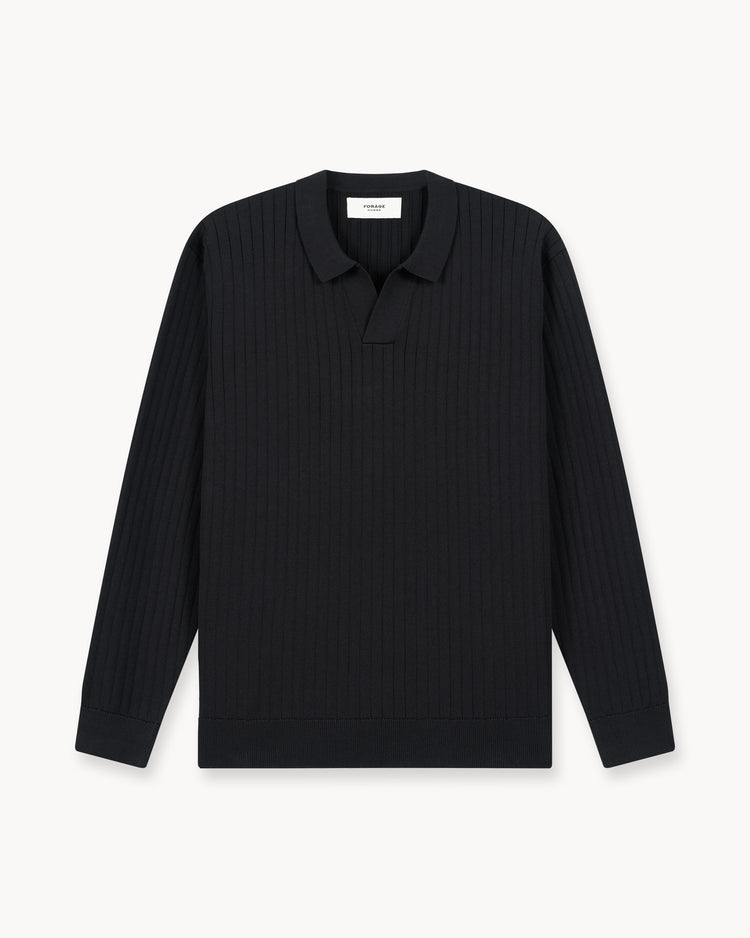 Wide Rib Knit Polo (Black)