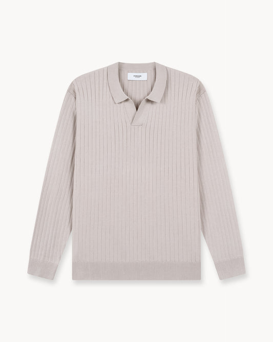 Wide Rib Knit Polo (Greige)