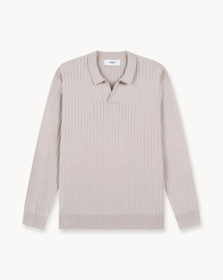 Wide Rib Knit Polo (Greige)