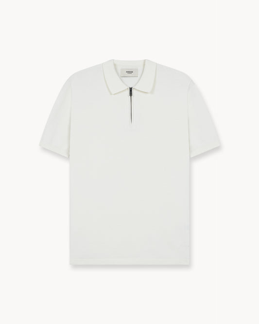 Flat Knit Zip-Polo (Off-White)