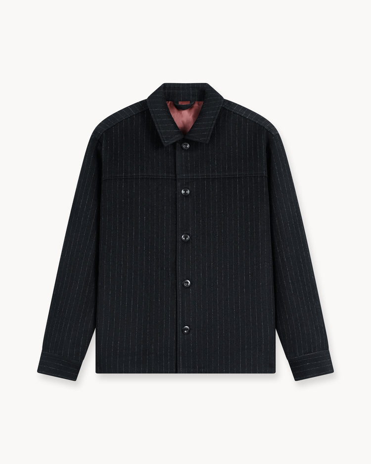 Pinstripe Flanell Overshirt (Black)