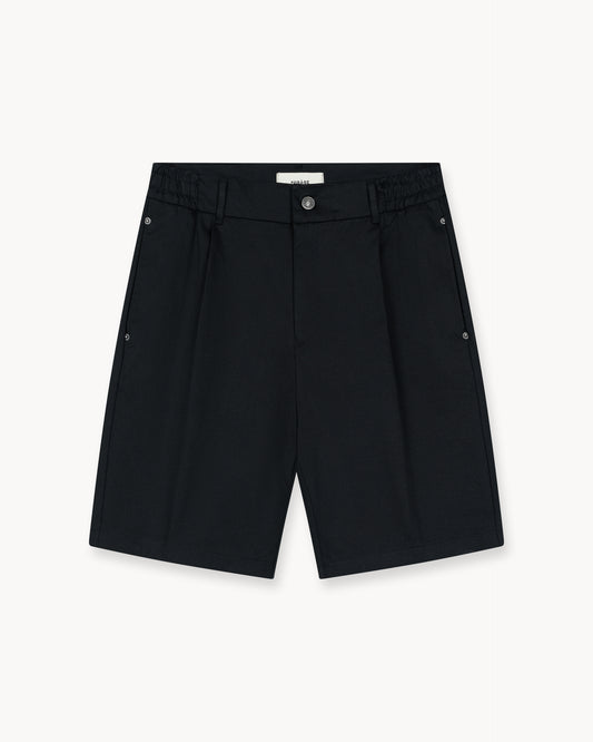 Pleated Denim Shorts (Black)