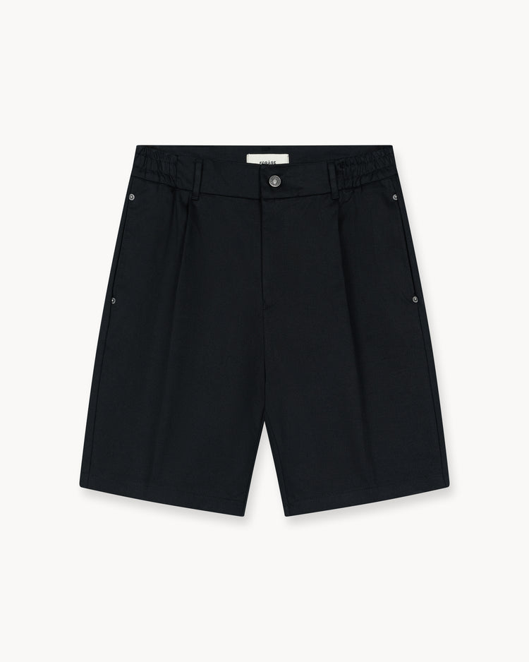 Pleated Denim Shorts (Black)