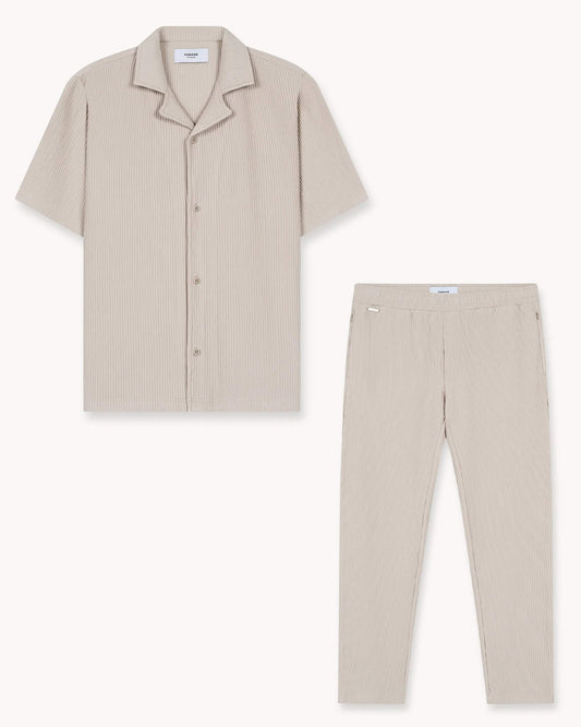 Plissee Set Short Sleeve Shirt + Pants (Sand)