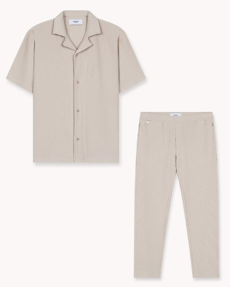 Plissee Set Short Sleeve Shirt + Pants (Sand)