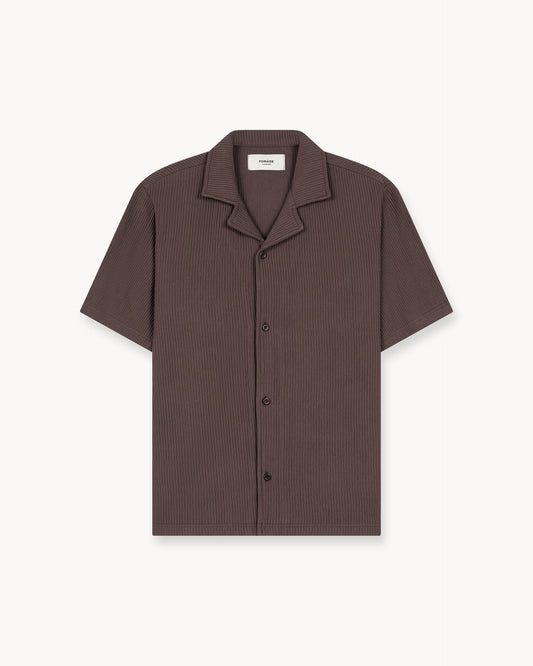 Plissee Short Sleeve Shirt (Brown)