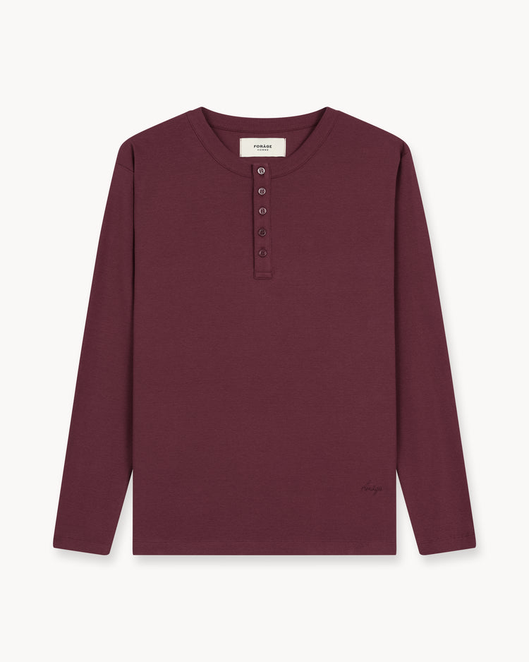 Fine Rib Henley Longsleeve (Bordeaux)