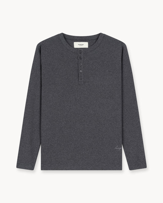 Fine Rib Henley Longsleeve (Dark Grey Melange)