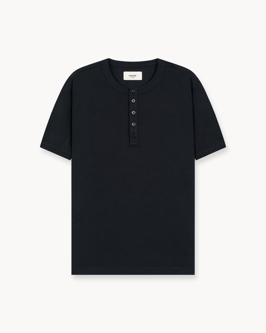 Fine Rib Henley T-Shirt (Black)