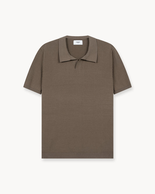 Wide Rib Knit Polo Shirt (Mocha)