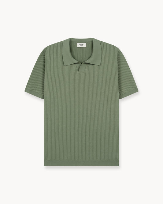 Wide Rib Knit Polo Shirt (Green)