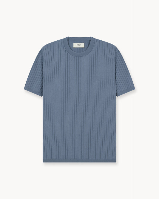 Wide Rib Knit T-Shirt (Blue)