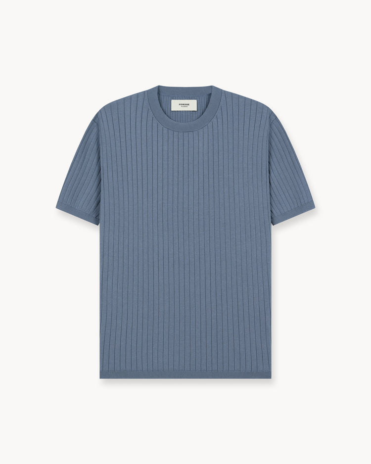 Wide Rib Knit T-Shirt (Blue)