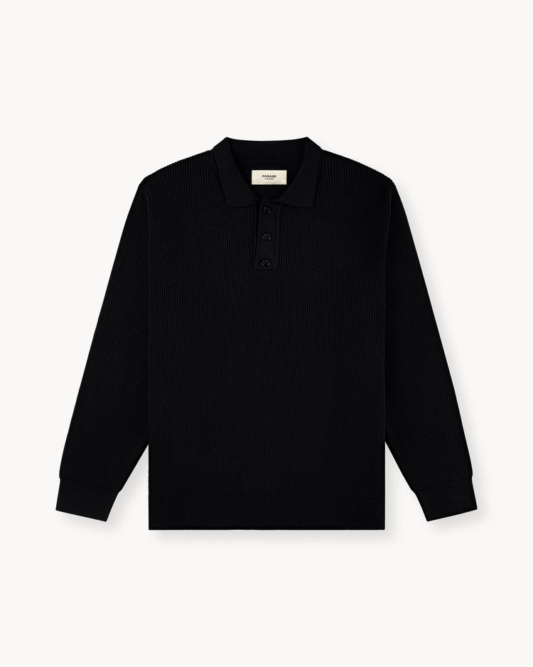 Ribbed Knit Polo (Black)