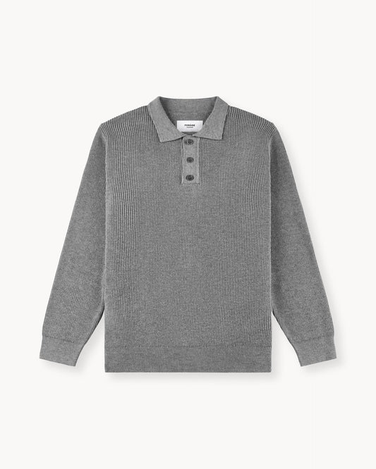 Ribbed Knit Polo (Grey)