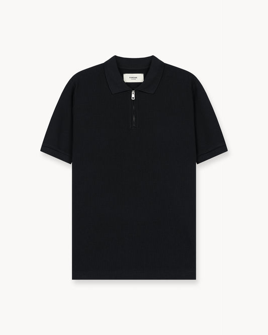 Waffle Zip-Poloshirt (Black)