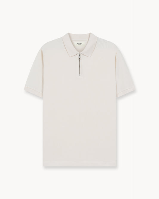 Waffle Zip-Poloshirt (Off-White)