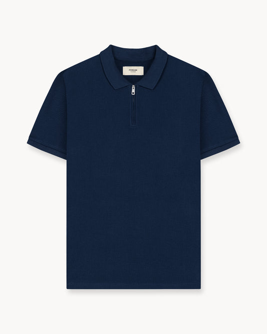 Waffle Zip-Polo (Navy)
