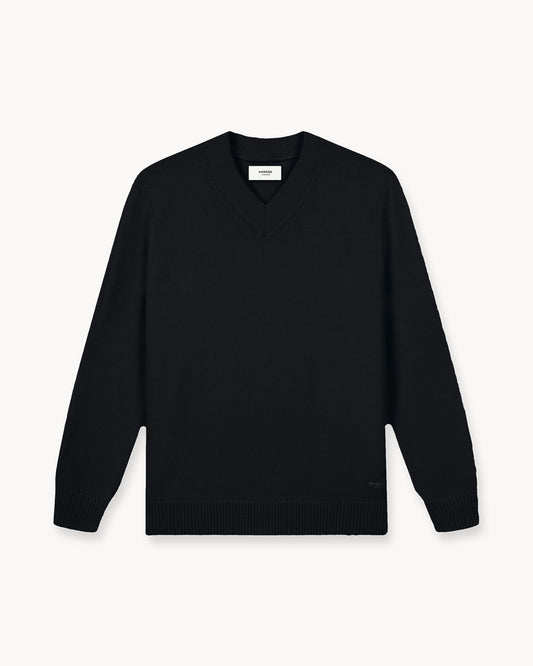 Wool Knit V-Neck (Black)