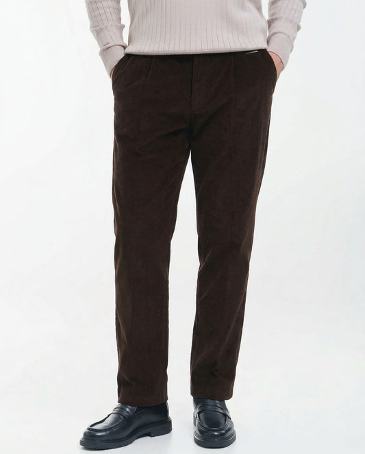 Cord Buckle Pants Regular Fit (Brown)